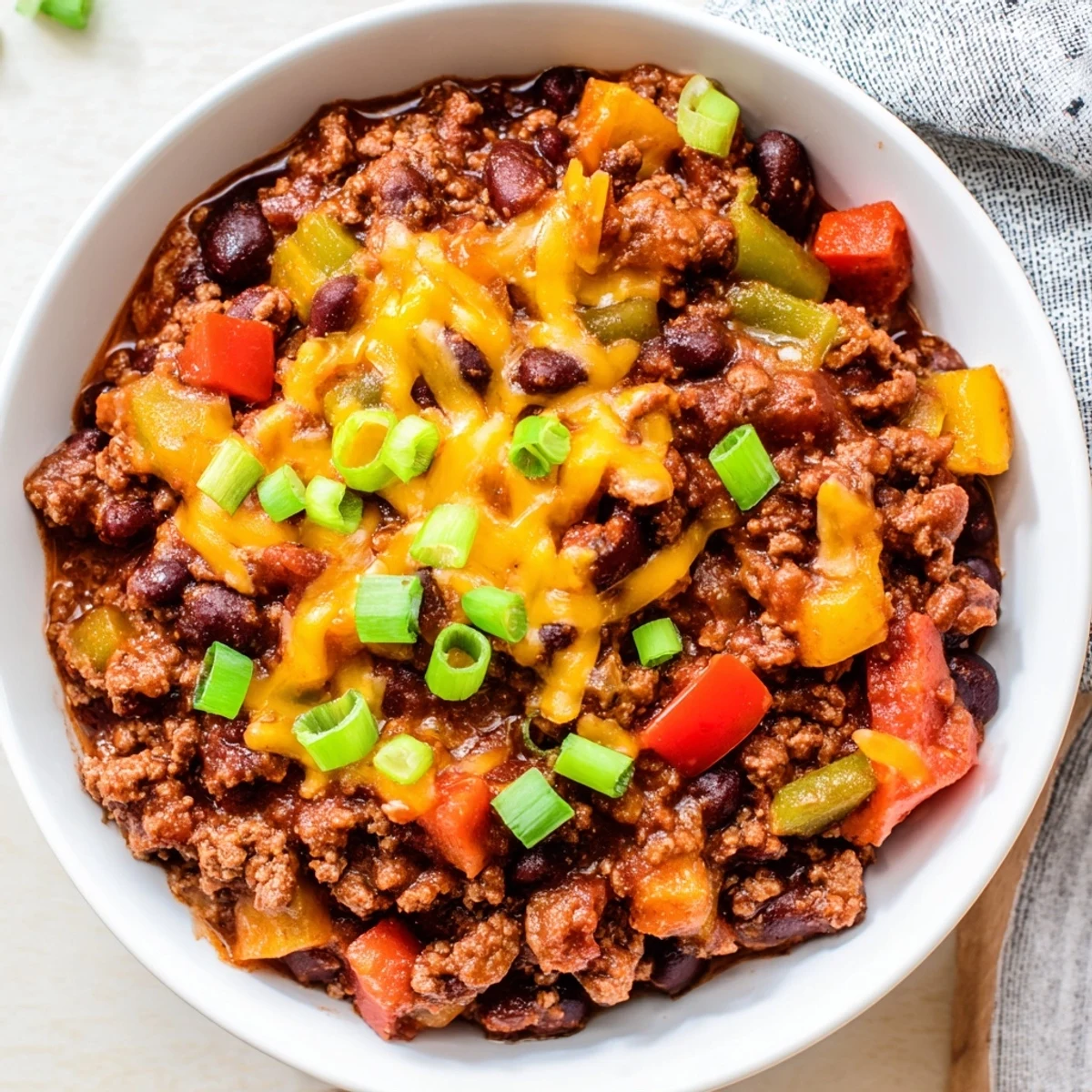 A steaming bowl of Simple Weeknight Chili, garnished with fresh cilantro and creamy sour cream.