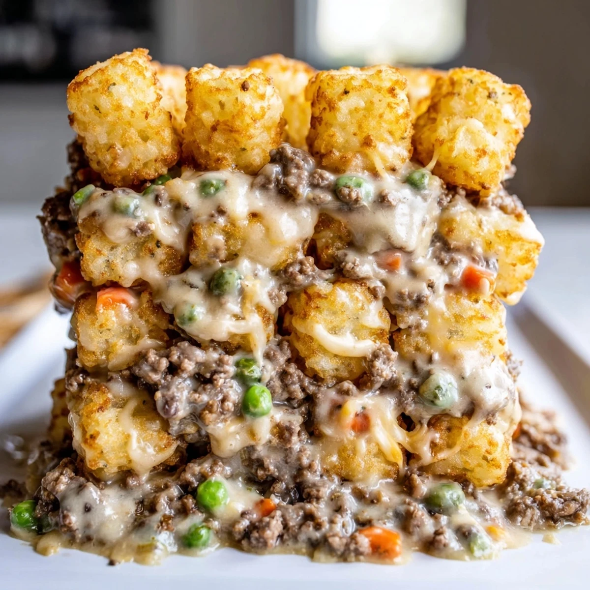 Golden, bubbly Family Favorite Tater Tot Casserole, a hearty baked dish perfect for a family dinner.