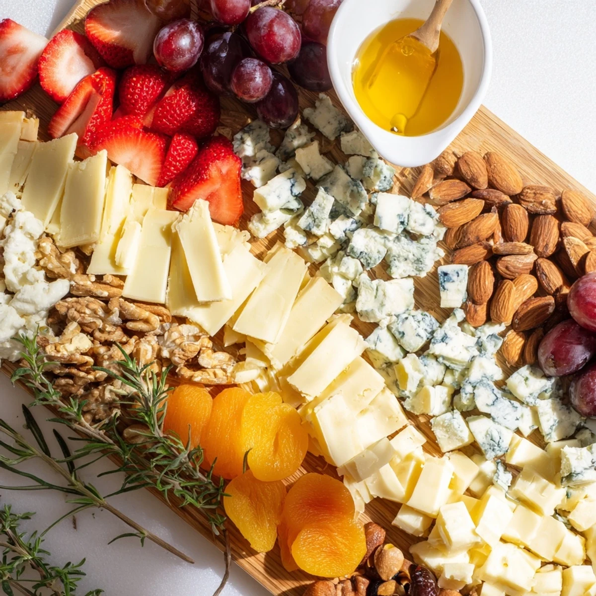 Vibrant image shows The Waterfall Edge Grazing Board with cascading fruits and cheeses, perfect for a party.