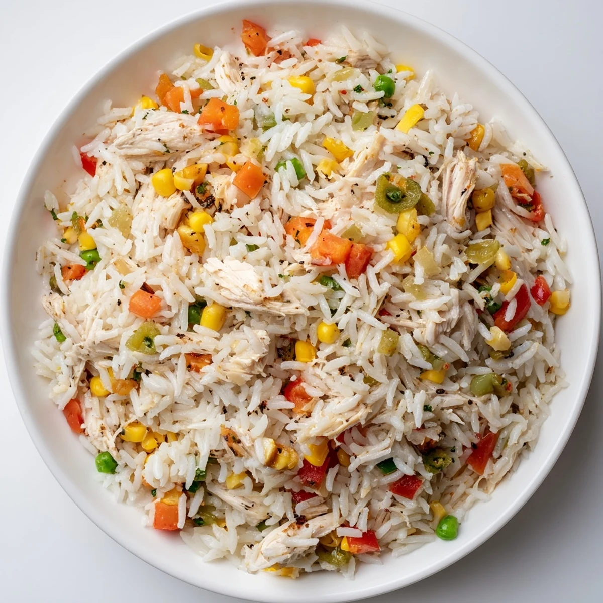 Steaming one-pot chicken and rice displays a comforting, budget-friendly meal with vibrant vegetables.