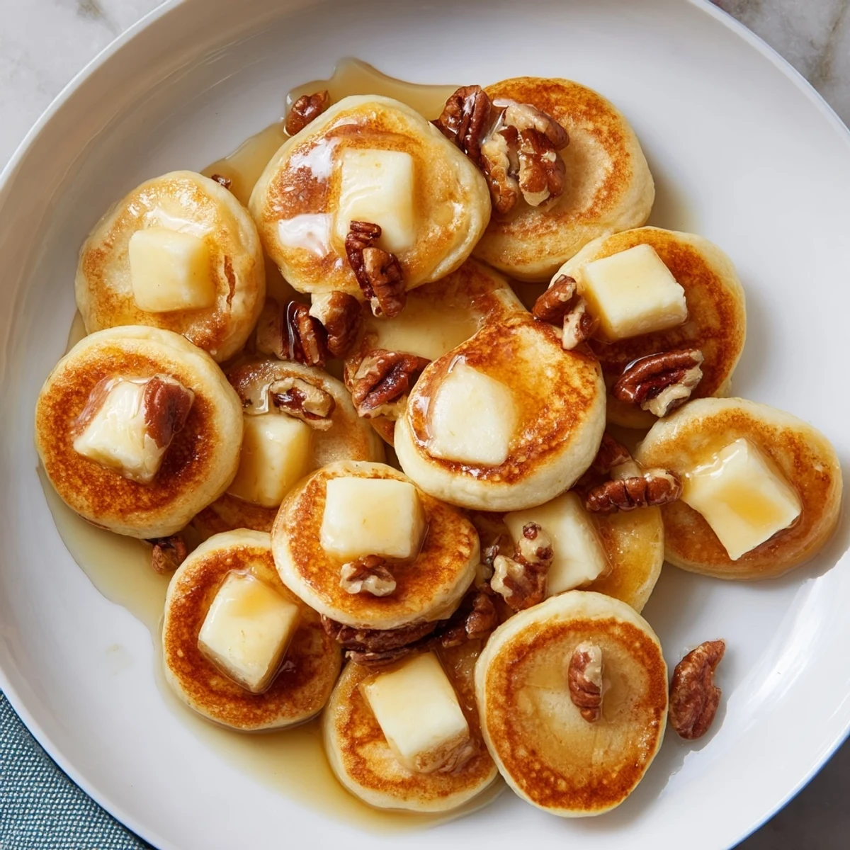 Golden-brown Pancake Brie Bites, a delightful appetizer, offer a warm, melty cheese experience.