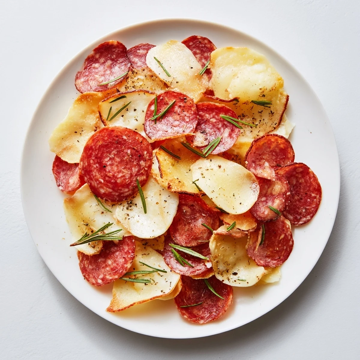 Golden-brown, crispy charcuterie chips: a deliciously savory appetizer with cured meats and cheese.