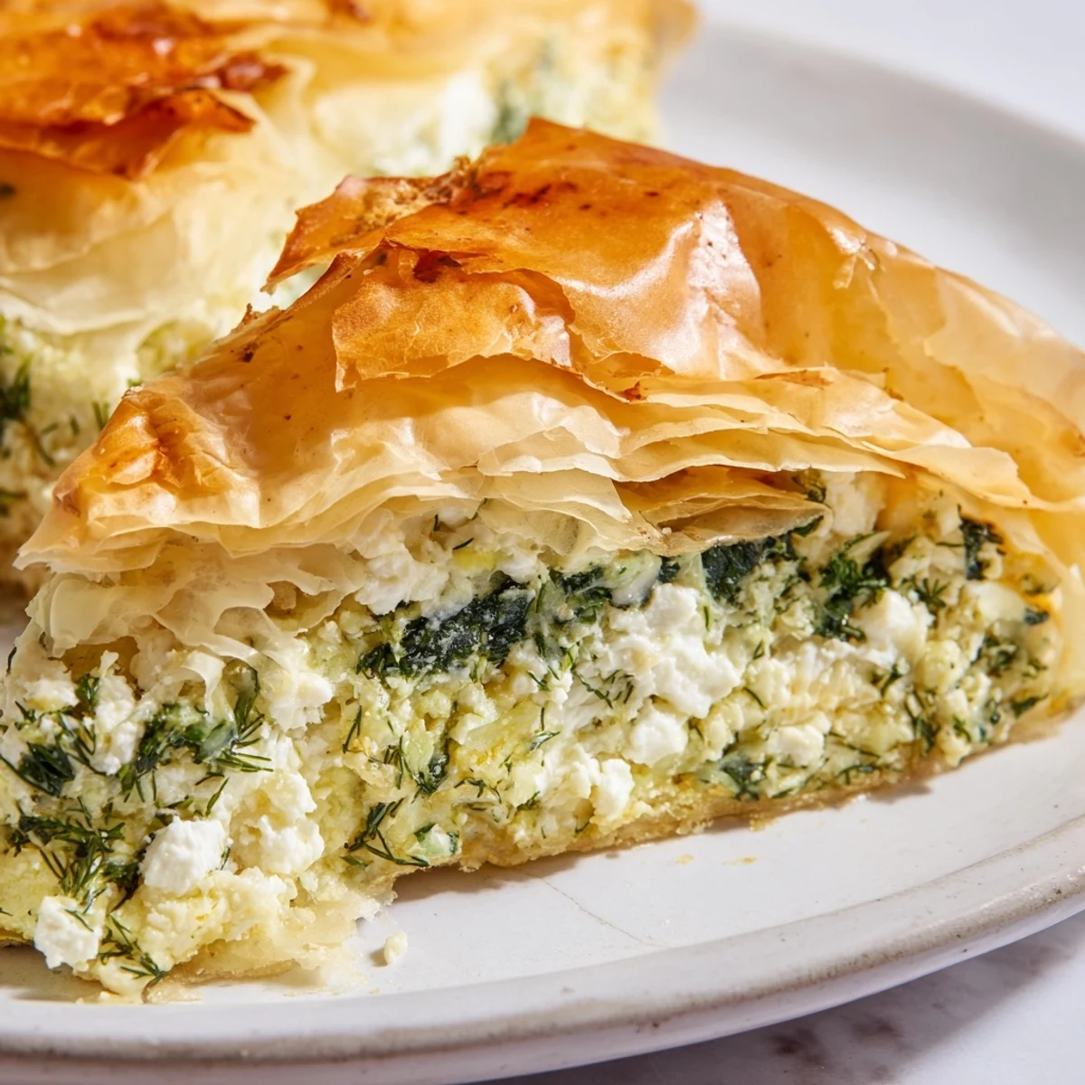 Freshly baked Greek spanakopita, a vegetarian delight with a wonderfully crisp crust and delicious filling.