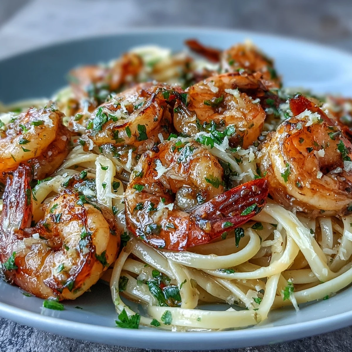 Steaming plates of Shrimp Scampi With Linguine reveal tender shrimp nestled in a buttery lemon-garlic sauce, with a sprig of parsley and bright citrus on the side.