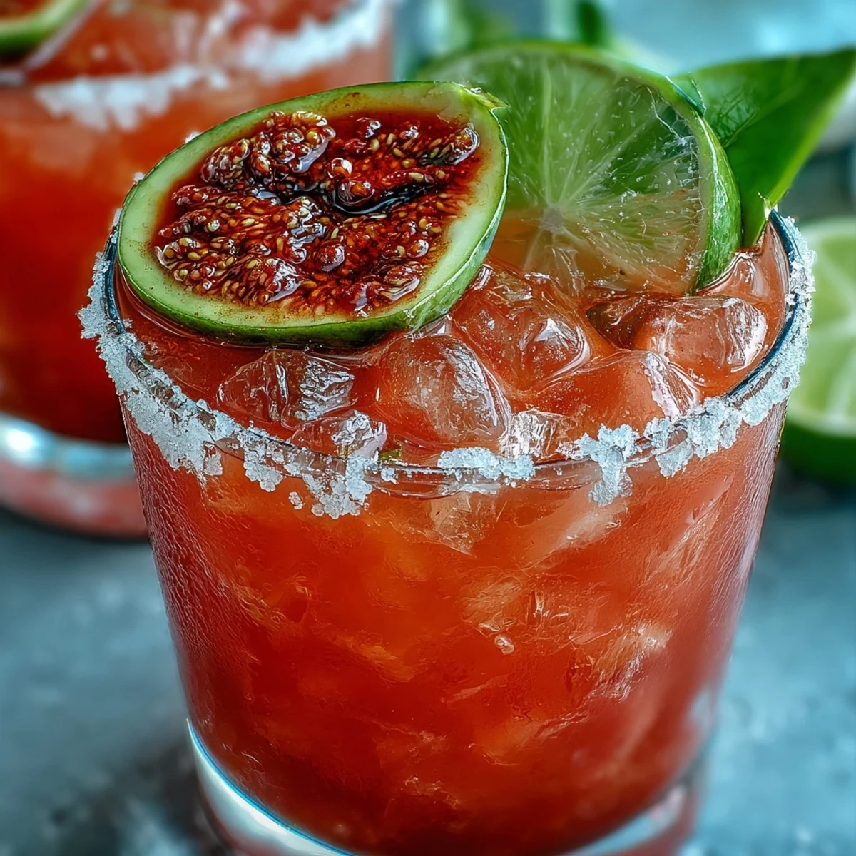 Frosted glass of Best Guava Margarita, featuring a vibrant pink hue, sea salt, and a fresh guava slice garnish.