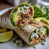 Healthy Easy 5-Ingredient Avocado Tuna Wraps with fresh spinach in whole wheat tortillas, perfect for quick lunches.  