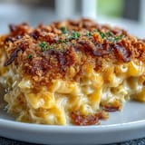 Baked creamy mac and cheese with golden panko topping, perfect for Easter dinner or holiday gatherings.  