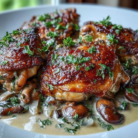 Golden-brown chicken pieces braise in a creamy Coq au Vin Rosé sauce with mushrooms and herbs.
