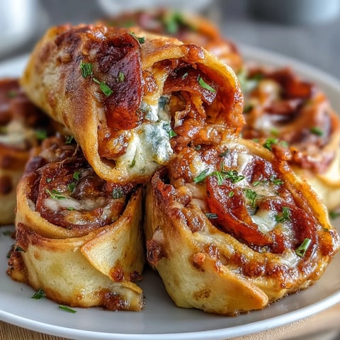 Freshly baked Tortilla Pizza Rolls on a plate show melted mozzarella, red pepperoni, and diced bell peppers.