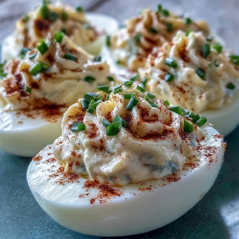 Freshly made Million Dollar Deviled Eggs with creamy paprika-dusted filling on a platter.