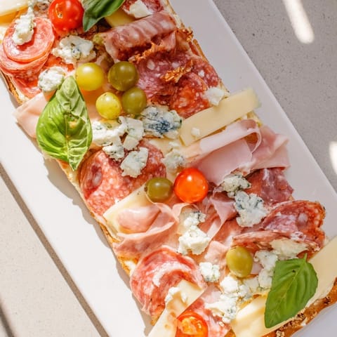 Rustic flatbread rafts appetizer