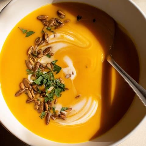 Silky smooth Butternut Squash Soup served hot in a rustic ceramic bowl, perfect for a cozy winter dinner or healthy lunch.