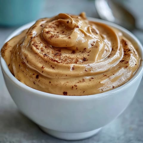 Silky, aromatic Hojicha Pastry Cream in a glass bowl, topped with roasted hojicha loose leaf tea for garnish.