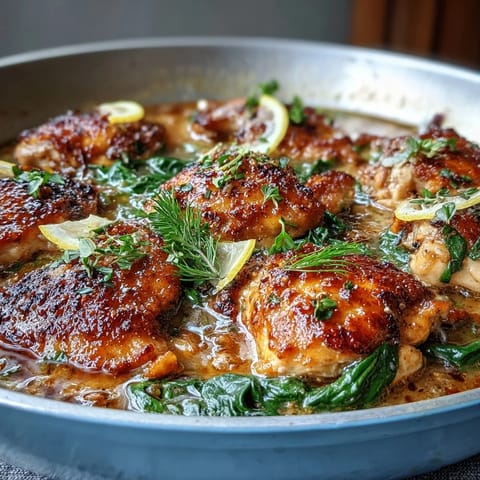 Tender chicken, orzo pasta, and fresh spinach simmer in lemon-infused broth for a quick and satisfying one-pot meal.  