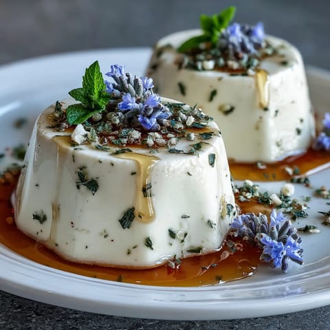 Silky honey lavender panna cotta with edible flowers, elegant Italian dessert perfect for spring celebrations.