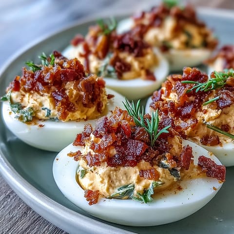BLT Deviled Eggs Bacon Crumble