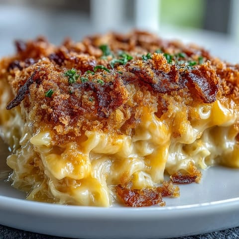 Baked creamy mac and cheese with golden panko topping, perfect for Easter dinner or holiday gatherings.  