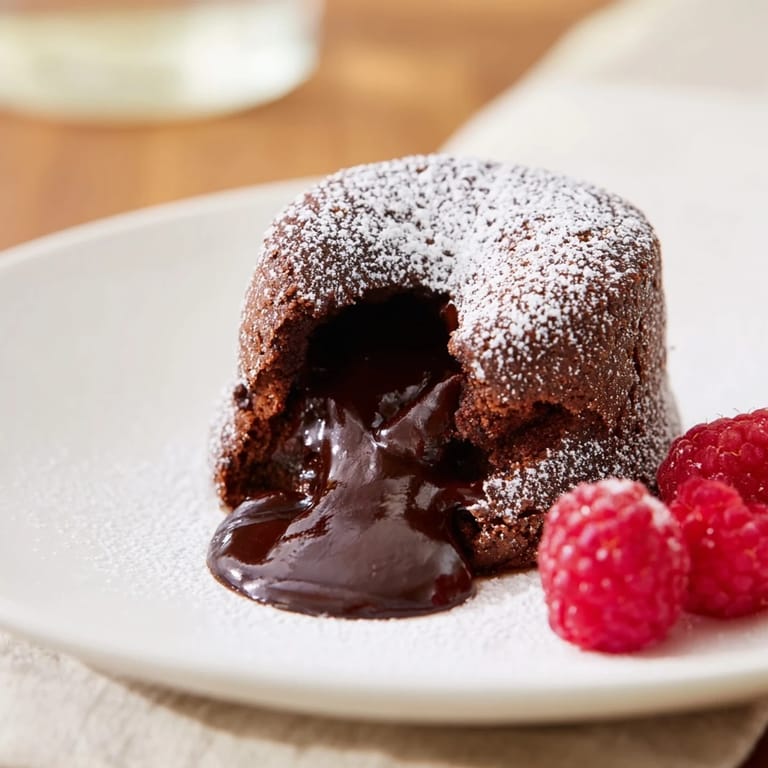 Dusting of powdered sugar highlights the rich dark color of the Mini Chocolate Lava Cakes dessert.