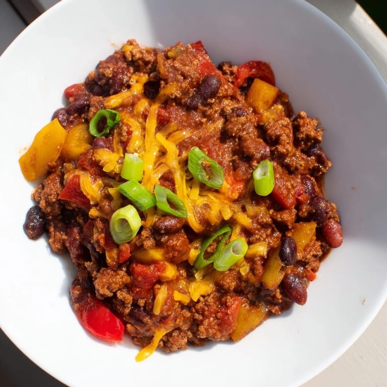 Hearty Simple Weeknight Chili, a comforting weeknight meal with beans and vibrant tomato flavors.