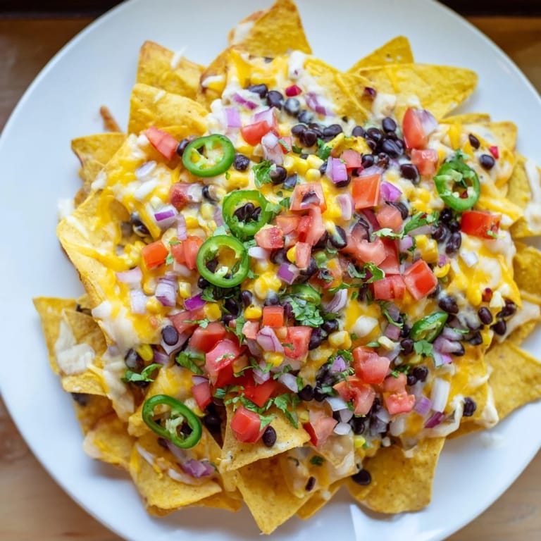 Warm, cheesy Sheet Pan Nachos featuring melted cheddar, black beans, and fresh toppings, ready to eat.