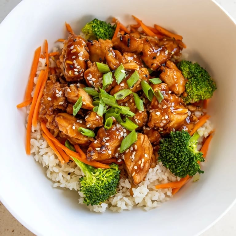A tempting photo shows flavorful Easy 20-Minute Chicken Teriyaki Bowls, garnished with sesame seeds and green onions.