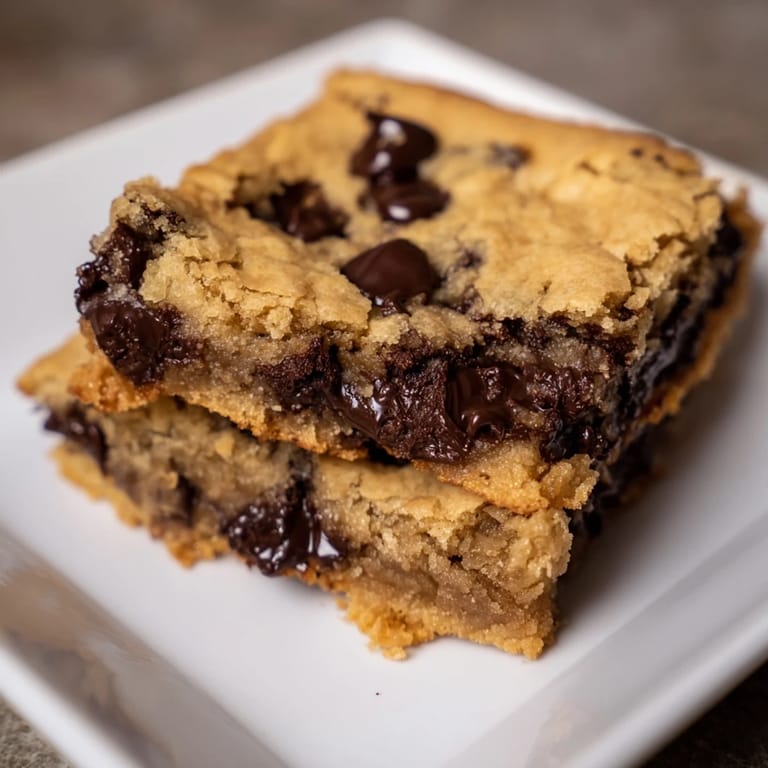Perfectly baked ultimate gooey chocolate chip cookie bars with melted chocolate, ready to be cut and served.