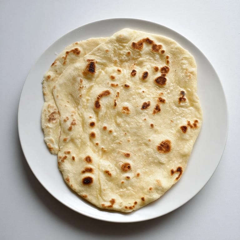 Freshly cooked Three-Ingredient Easy Flatbreads, subtly speckled with brown spots, ideal for a quick meal.