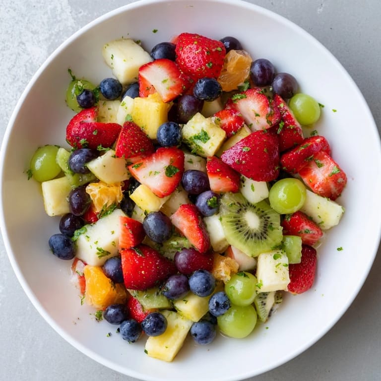 Bright, fresh fruit salad featuring strawberries, blueberries, and a tangy honey-lime drizzle.