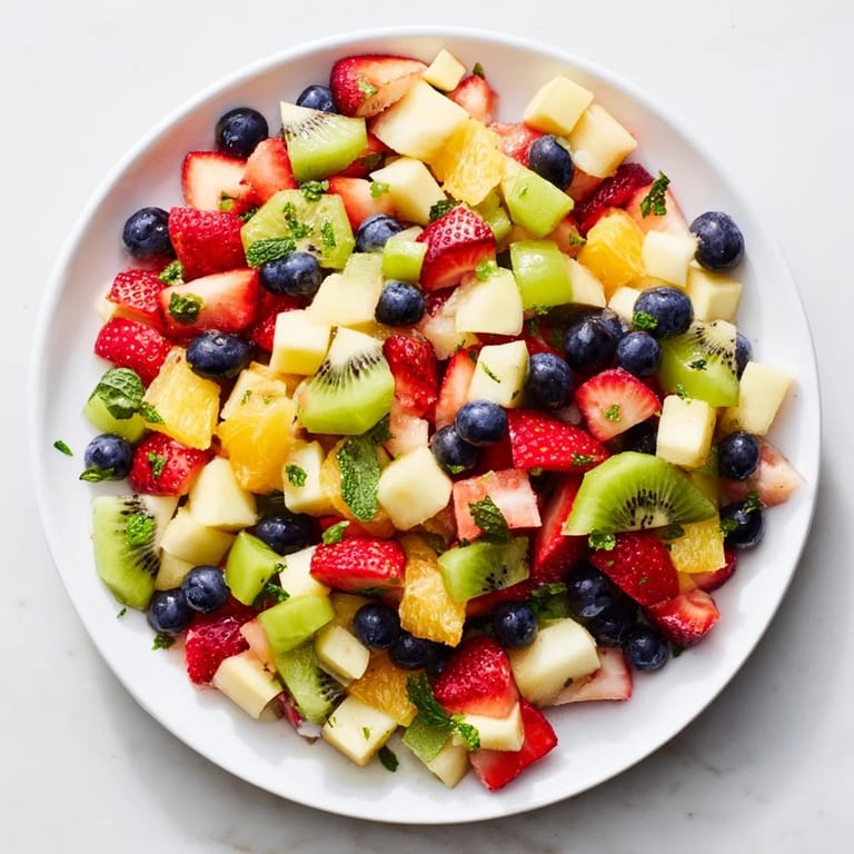 Refreshing fruit salad loaded with various fruits, showcasing a summery, vibrant dish ready to serve.