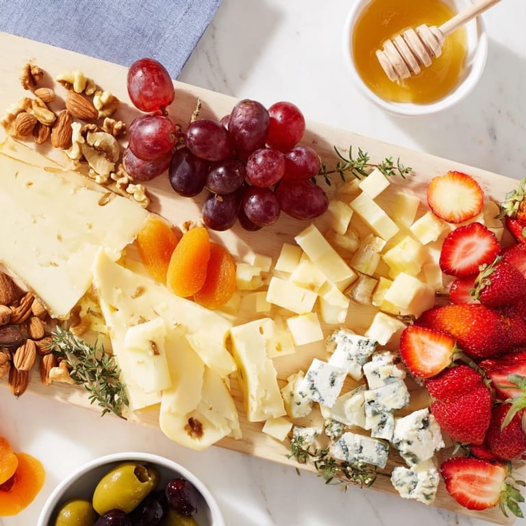 This stunning The Waterfall Edge Grazing Board features artfully arranged cheeses and meats overhanging the edge.