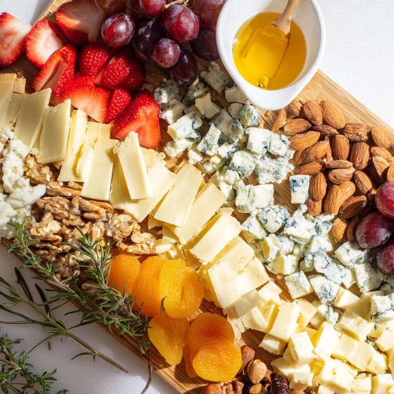 Vibrant image shows The Waterfall Edge Grazing Board with cascading fruits and cheeses, perfect for a party.