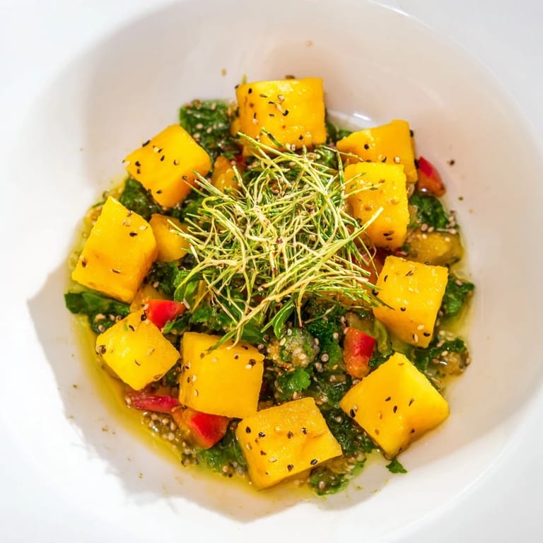 The Sunlit Glade: a bowl brimming with colorful fruits surrounded by fresh, green herbs.