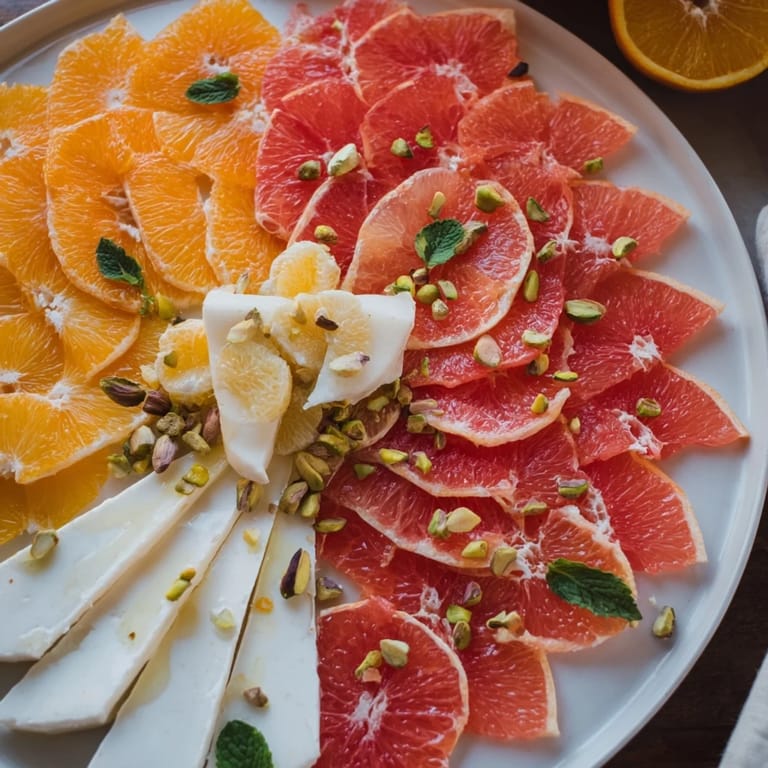 The Clockwork Orange appetizer features artful citrus rounds and cheese, ready for your party.