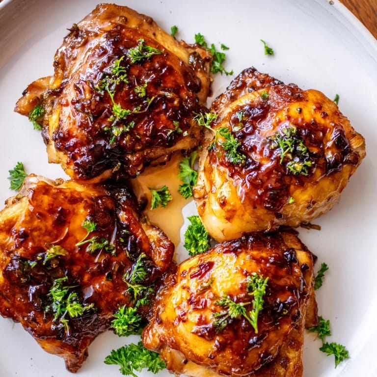 Close-up of golden-brown Jam in Coffee Glazed Chicken, showcasing the crispy skin and delicious sauce.