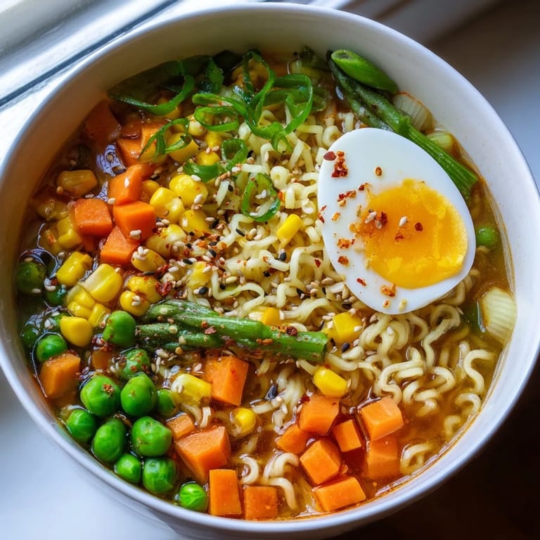 Hearty Ramen Upgrade with Frozen Peas, a quick and easy vegetarian dish, bursting with colorful vegetables.