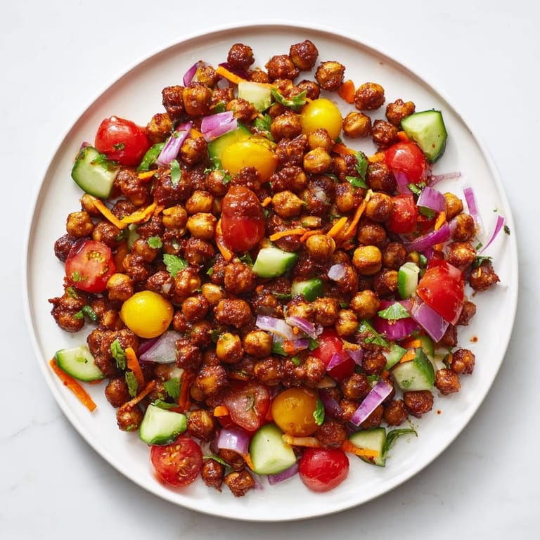 Freshly made BBQ Chickpea Salad, offering a colorful combination of creamy chickpeas and seasonal vegetables.