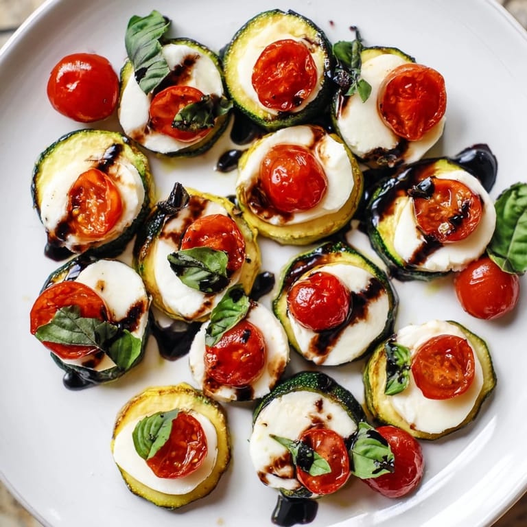 Homemade Zucchini Caprese Bites, a delightful Italian appetizer with vibrant colors and rich flavors.