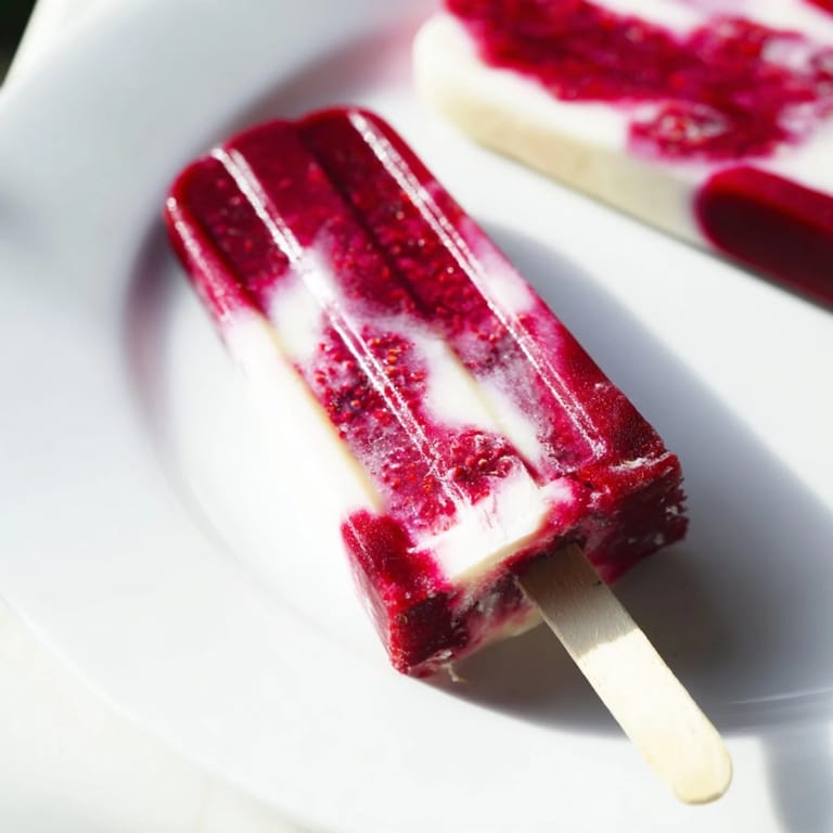 Bright pink Raspberry Coconut Ice Pops, swirled and frozen to perfection, a refreshing summer dessert delight.