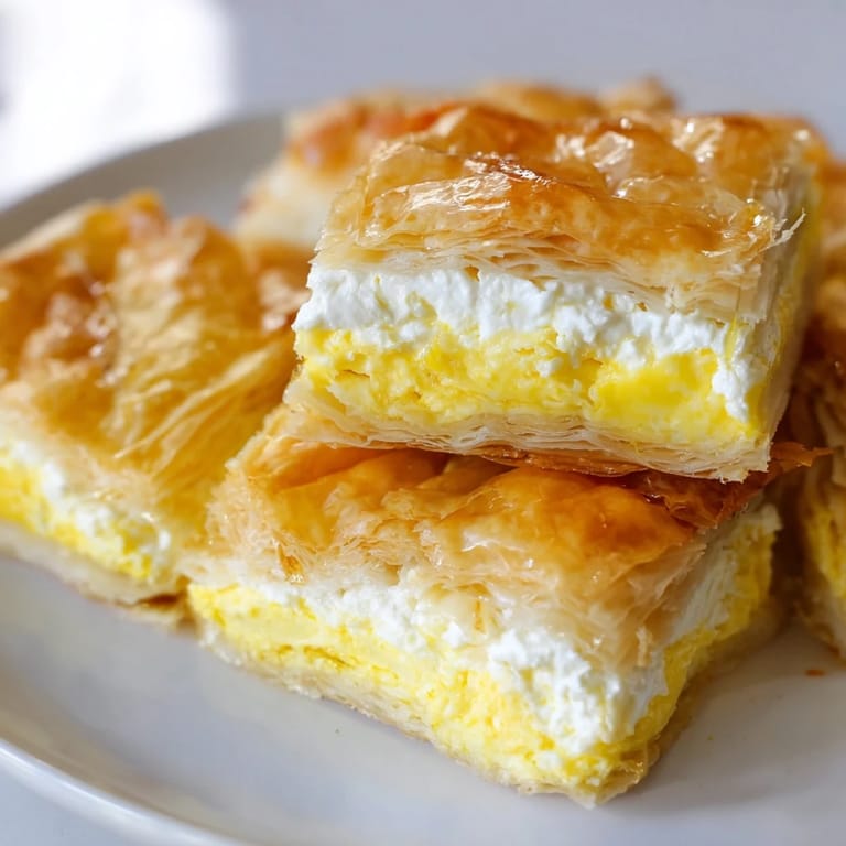 Imagine the aroma: warm Serbian Gibanica, showcasing its feta and cottage cheese filling.