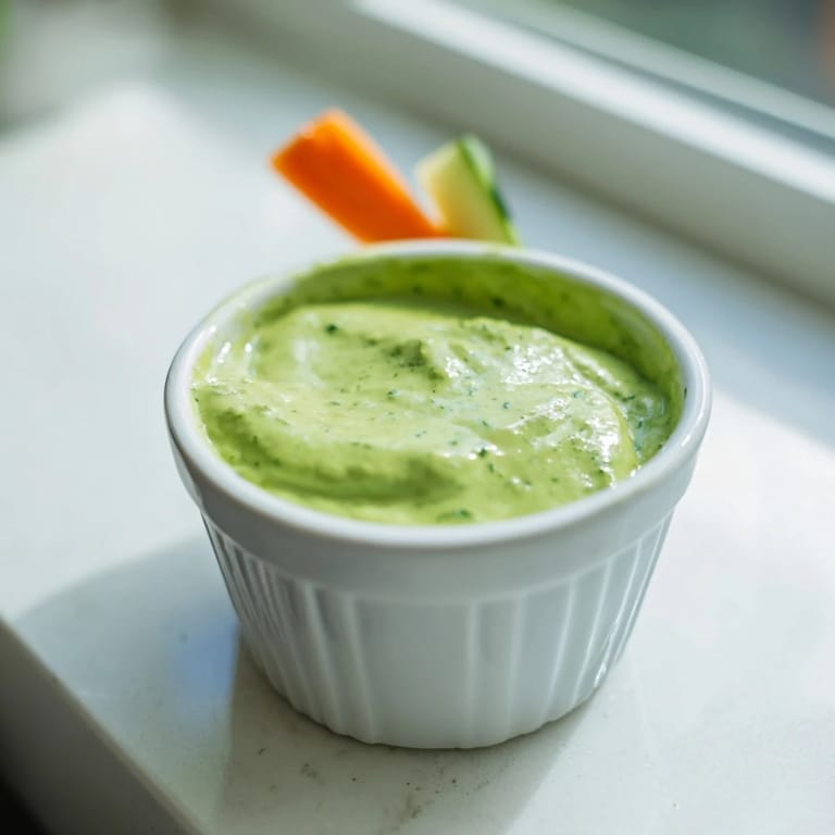 A creamy bowl of vibrant green Green Goddess Dressing surrounded by colorful crudités like carrots, cucumbers, and cherry tomatoes.