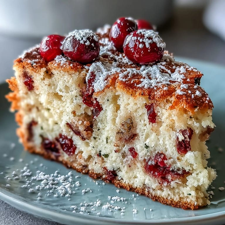 Warm slices of Cranberry Orange Breakfast Cake served beside steaming coffee, perfect for a cozy, citrusy morning brunch.
