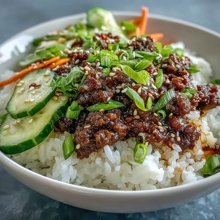 Topped with crisp cucumber and radish, this healthy Korean Ground Beef Bowl includes a fried egg.