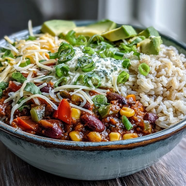 Steaming bowl of Chili Bowl Base with ground beef, beans, and corn, served alongside fresh jalapeños and lime wedges.