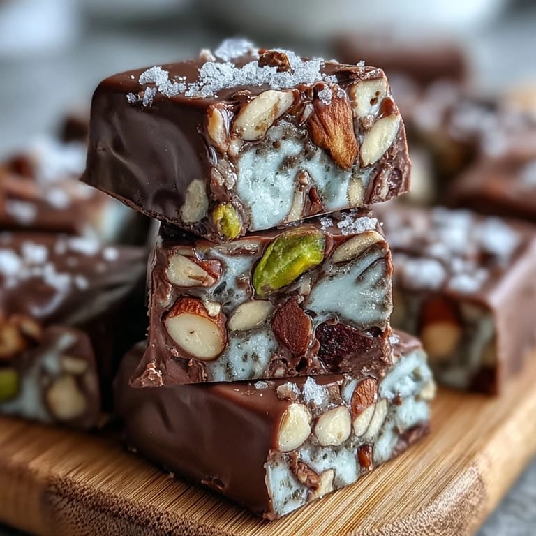 Close-up of glossy Hojicha Nougat, showcasing its rich, roasted green tea color and chewy texture.