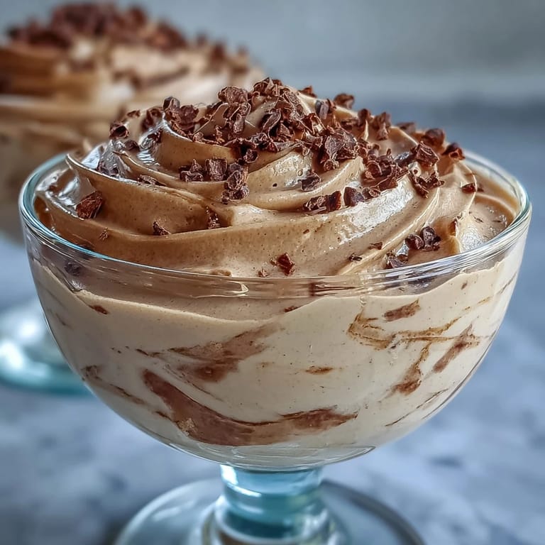 Airy Hojicha Mousse in stemmed glasses, presented on a neutral plate.