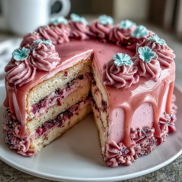 Layered vanilla birthday cake with smooth pastel buttercream flowers, showcasing piped petals and leaves in cheerful spring colors for a festive dessert table.