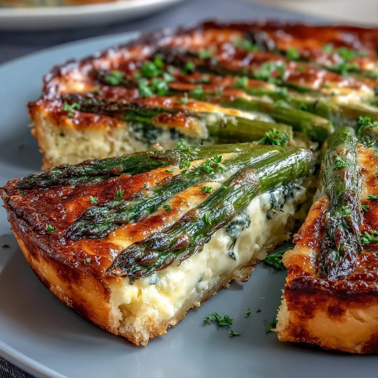 Golden puff pastry filled with crème fraîche, Gruyère, and vibrant asparagus spears—a stunning vegetarian appetizer bursting with spring flavors.