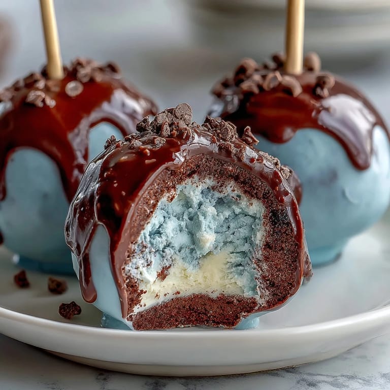 Festive robins egg blue cake pops, coated in smooth chocolate and decorated with edible speckles for a whimsical touch.  