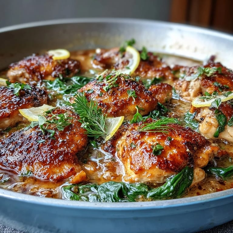 Tender chicken, orzo pasta, and fresh spinach simmer in lemon-infused broth for a quick and satisfying one-pot meal.  