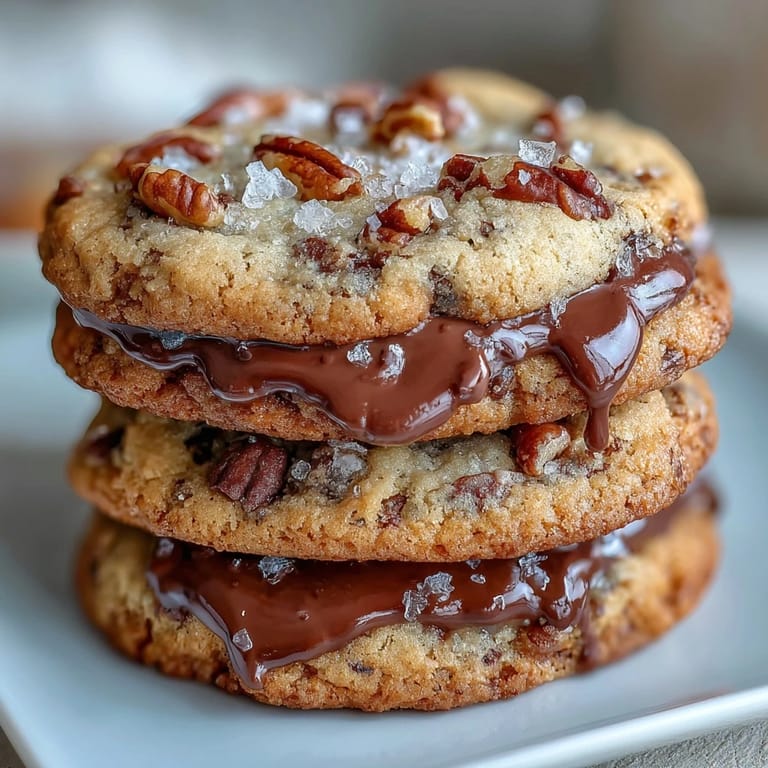 Warm butter pecan cookies with toasted nuts and flaky sea salt, soft centers with crisp edges, ideal for dessert or snacks.